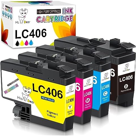 Miss Deer Compatible LC406 Ink Cartridges Replacement for Brother LC 406 LC406XL Work with MFC-J4335DW MFC-J4345DW MFC-J4535DW MFC-J5855DW MFC-J5955DW MFC-J6555DW MFC-J6955DW Printer 4-Pack (BK/C/Y/M) Cover