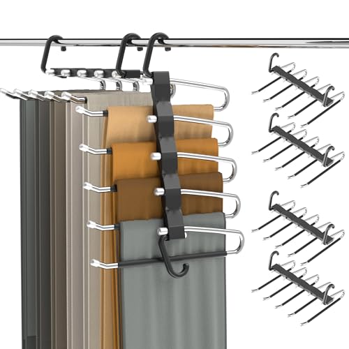 Pants Hangers Space Saving - 4 PCS Closet Organizer and Storage Jean Hangers, Stainless Steel...