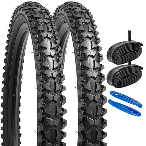 YunSCM 2Pcs Faltbarer 26 Zoll Reifen 26x1.95 53-559 Mantel Plus 2Pcs 26 Zoll Schlauch AV32mm Ventil kompatibel Straßen，Stadt，Mountainbike 26x1.90 26x1.95 26x2.0 Fahrradreifen und Schlauch
