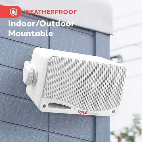 Pyle Outdoor Waterproof Wireless Bluetooth Speaker - 3.5 Inch Pair 3-way Active Passive Weatherproof Wall, Ceiling Mount Dual Speakers System w/ Heavy Duty Grill, Patio, Indoor Use -PDWR42WBT (White) by Pyle - Image 5