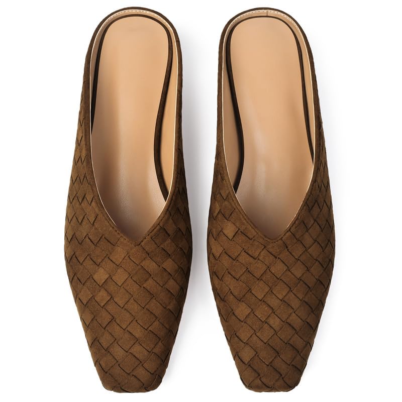 Image of Woven Mules for Women Slip on Comfortabke Metallic Slides Ladies Trendy Square Toe Hidden Wedge Mules