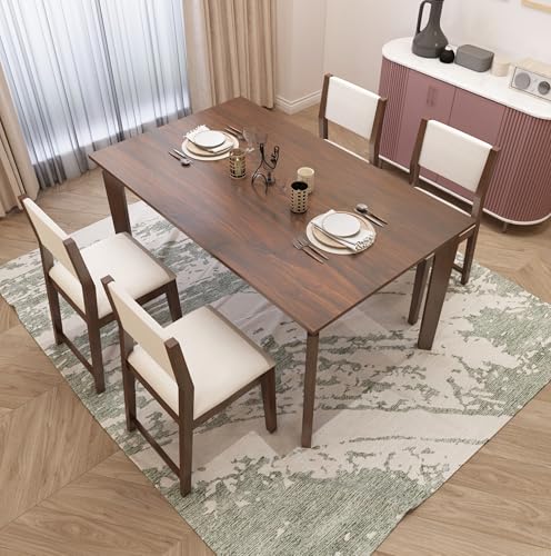 Image of MURALICRAFT Sheesham Wood 45 Inch Dining Table 4 Seater | Four Seater Dinning Table Set with 4 Upholstered Dining Chairs | Chair: Curved Design | Dining Room Sets for Restaurants | Walnut Finish