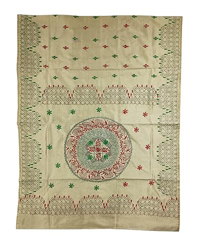 Image of SHRISTI CLOTHINGS Women's Hand Embroidered Cotton Silk Kantha Stitch Saree with Blouse Piece (J420724 SWD61)