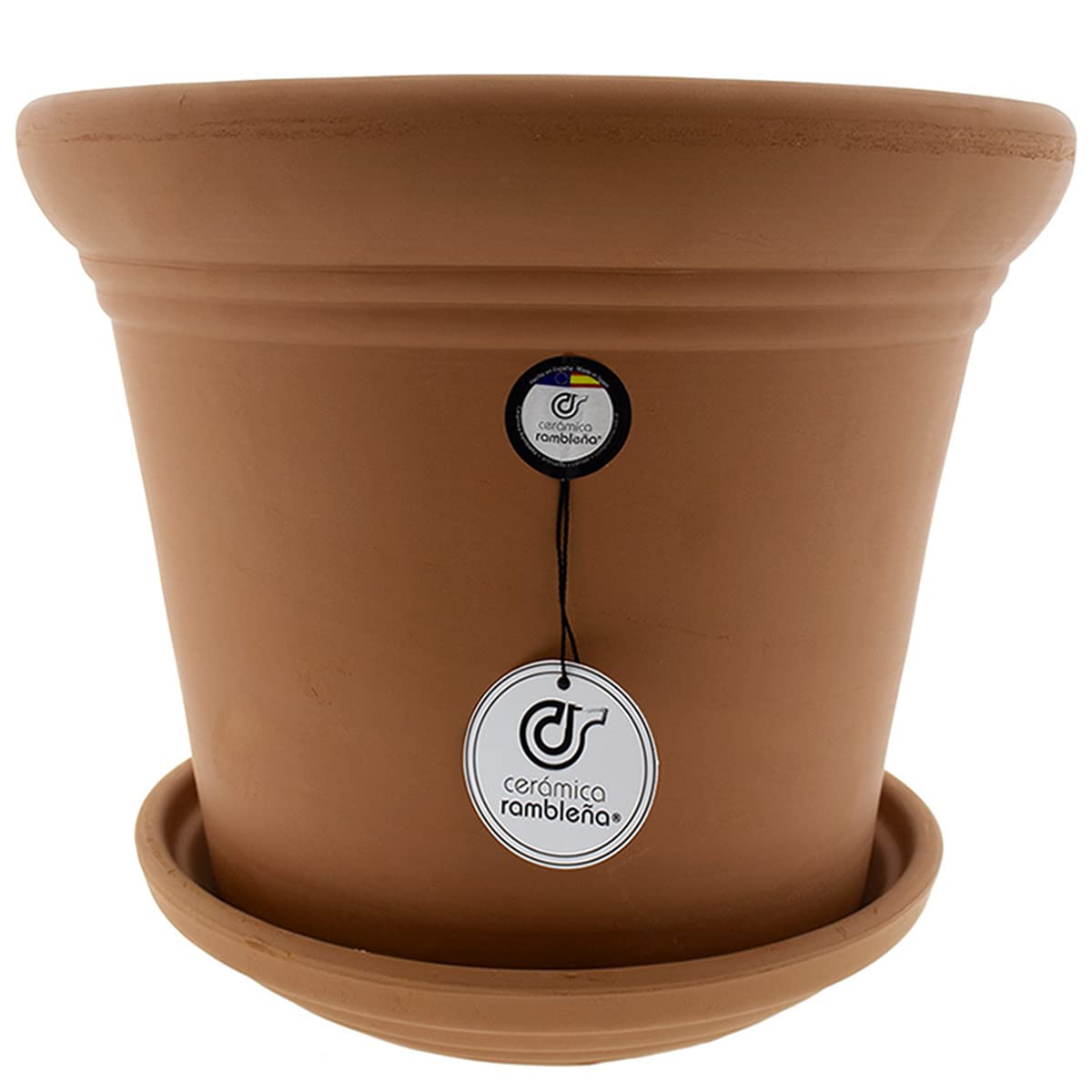 CERÁMICA RAMBLEÑA | Maceta Grande | Maceta Original | Maceta Exterior | Maceta de Barro Rojo Rambleña - Terracota | Plato Incluido | 30x30x26 cm