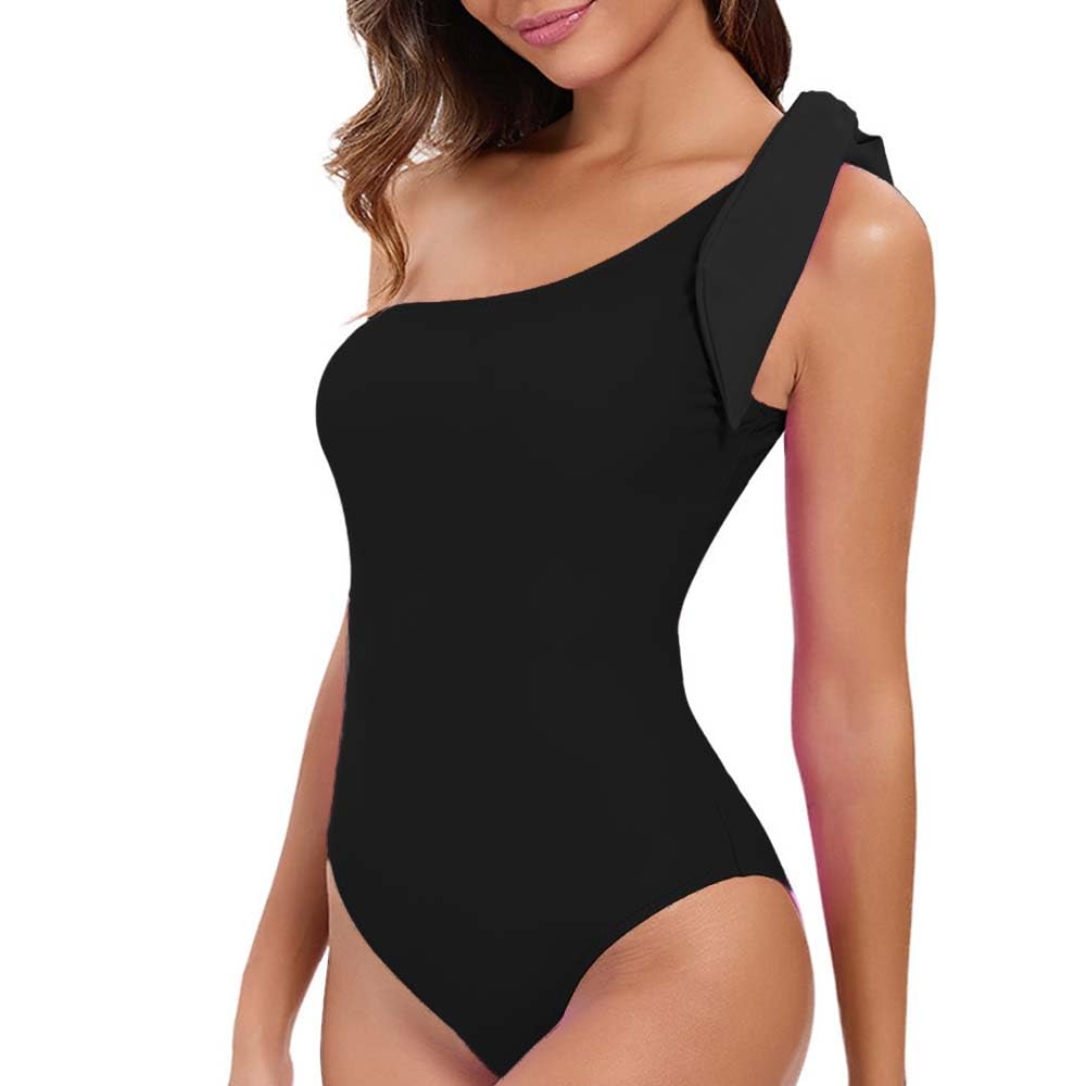 BENCENTIOne Shoulder One Piece Swimsuit for Women Tummy Control Bathing Suits Bow Tie Swimwear