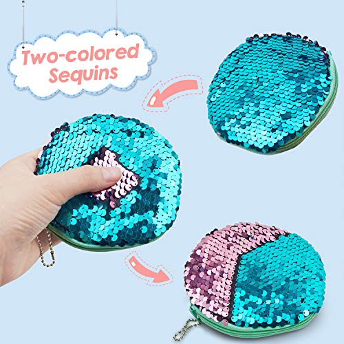 Vileafy Mermaid Party Favors Wallet for Girls 4-8 Years Old, 12 Mermaid Sequin Coin Purses- Little Mermaid Party Gifts for Girls and Boys2