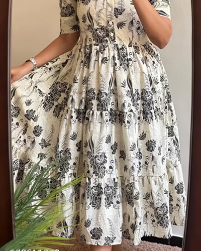 Image of Women's Pink Bandhani Print Tiered Maxi Dress, Short Sleeve, Square Neck, Cotton