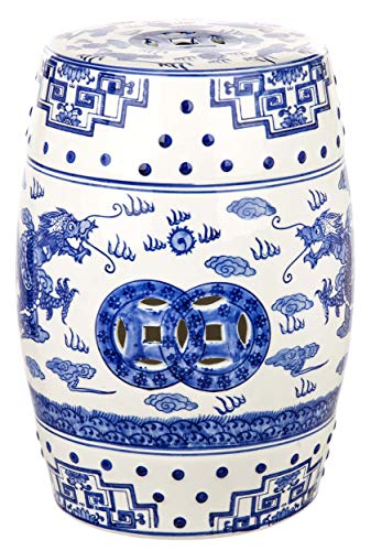 SAFAVIEH Castle Gardens Collection &ndash; Dragon&rsquo;s Breath Blue Glazed Ceramic Chinoiserie...