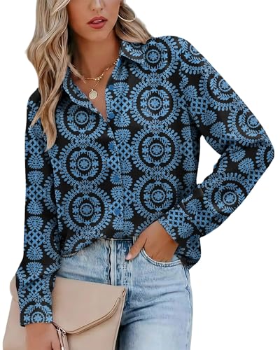 Image of Magritta Women's Shirts Fashion Casual Loose Fit Long Sleeve Button Down Lightweight Collared Blouse Tops