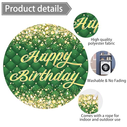 Image of Birthday Decorations Backdrop 8 x 6 ft Green Golden Happy Birthday Banner Large Birthday Party Background for Men Women Kids Photo Shoot Supplies (Green-Birthday, 8 * 6 ft)