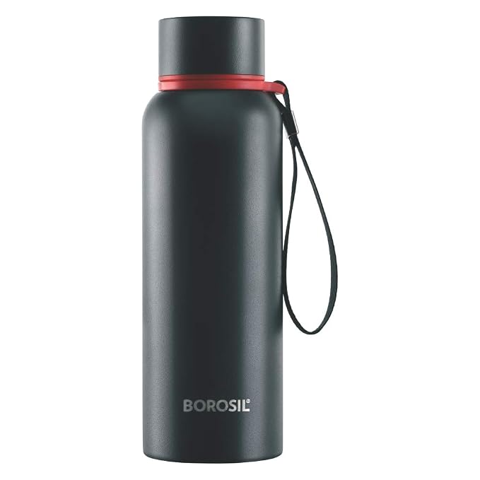 Borosil Hydra Trek Stainless Steel Water Bottle Double Wall Vacuum Insulated Flask, Green 20 Hours Hot & 24 Hours Cold Ideal for Personal & Corporate Gifting 1 Year Warranty (Black, 500 ml)