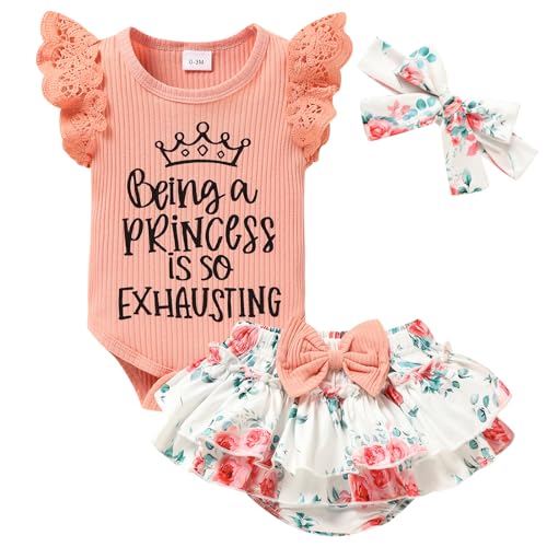 Image of ZOELNIC Newborn Baby Girl Clothes Infant Ruffles Romper Shorts Set Floral Summer Outfits Cute Baby Clothes Girl