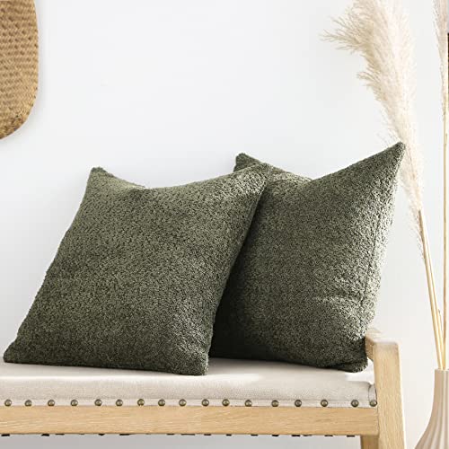 Fiouovo Textured Farmhouse Throw Pillow Covers 20X20 Decorative Pillows For Bed Couch Pillows For Living Room Rustic Pillows Neutral Accent Cushion Cases Set Of 2, Olive Green #TOP6
