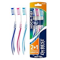 Dr.BEST Hoch-Tief Zahnbürste, Mittel, Vorteilspack – Hoch-Tief-Borsten für eine gründliche Reinigung, mit angeschrägten Borstenreihen für ideale Anpassung an die Zahnreihe.