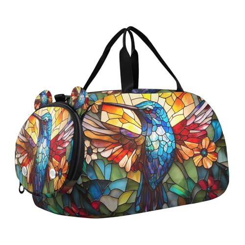 Travel Duffle Bag for Kids Boys Girls Hummingbird Bird Iridescent Wings Sports Bag Overnighter Duffle Sleepover Weekender with Shoes Compartment