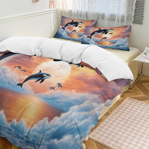Housse de couette dauphin 3D抗过敏超柔双人被套三件套适合青少年 - 5