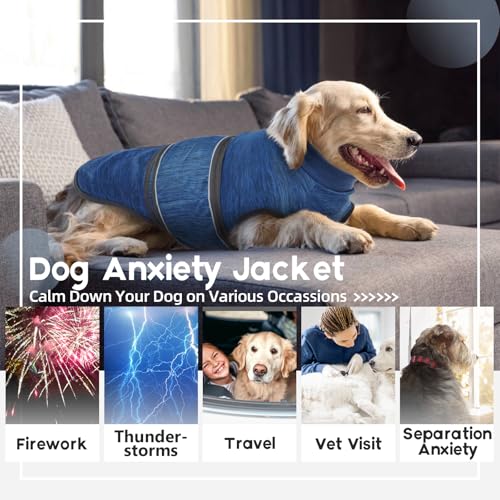 Image of Dog Anxiety Jacket - Blue, Large - Adjustable Anxiety Relief Coat Wraps for Fireworks, Thunder, Travel, Separation, Soft Dog Calming Vest Anti Anxiety Shirt for Basset Hound, Siberian Husky
