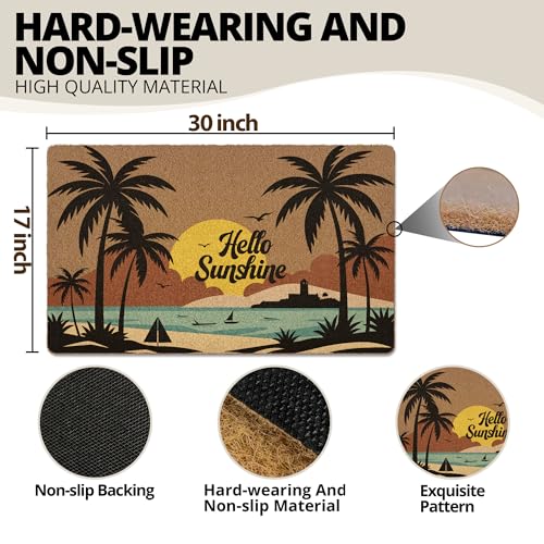 XLDLIOO Beach Hello Sunshine Door Mat, Coastal Summer Doormat, Beach Welcome Front Door Mat Indoor Outdoor Entrance, Boho Beachy Artificial Coir Doormats Rugs for Patio Entry Home Decor, 30x17in - Image 3