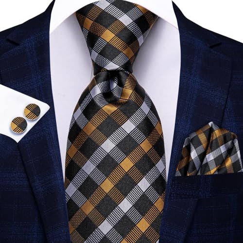 Image of Hi-Tie Men's Tie Sets Silk Paisley Striped Necktie Pocket Square Cuff-links Sets Wedding Business Holiday