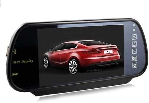 Miniatura 4 de BW® Monitor de espejo retrovisor de 7 pulgadas con SD USB MP5 Transmisor FM Control remoto, compatible con DVD de coche, VCD, cámara DC 12V 7W Negro