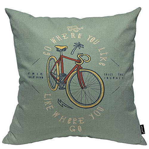 oFloral Bike Throw Pillow Case Cushion Cover Go Where You Like Cotton Linen for Couch Bed Sofa Car Waist 16 x 16 inch