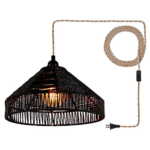 Plug in Pendant Light Rattan Hanging Lamp with On/Off Switch