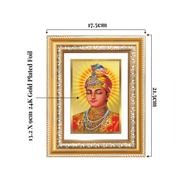 Image of DIVINITI Guru Harkrishan Sahib Ji 24K Gold Plated Foil Wall and Tabletop Photo Frame for Home Decor, Puja Room, Luxury Gifting | DG Frame 112 S2 (21.5x17.5 CM)