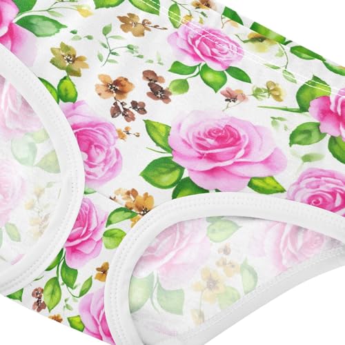 Joisal Watercolor Roses Green Leaves Panties Little Girl Toddlers Underwear Floral Cotton Designer Briefs Kids Undies 2t4