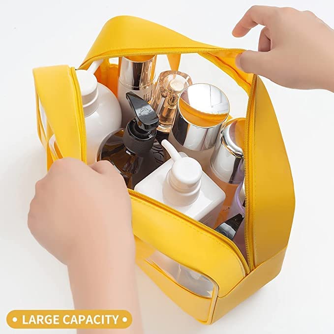 Image of Waterproof Toiletry Bag for Men and Women Travel Toiletry Bag Transparent Makeup Bag Hanging Cosmetic Organizer Bag (Set of 3 Bag) (Yellow)