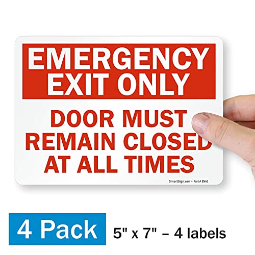 image for SmartSign (Pack of 4) 5 x7 inch “Emergency Exit Only - Door Must Rem