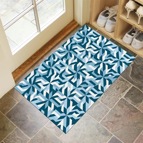 Paillasson attrape-poussière bleu 80x120 cm tapis de sol antidérapant patchwork - 2