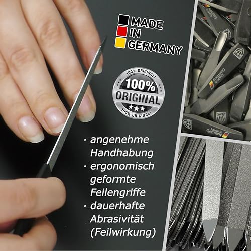 DREI SCHWERTER - Saphir Nagelfeilen Set 2+1 | Hochwertiges Nagelset für Maniküre und Pediküre, Made in Germany | Inhalt: 2x Saphir-Nagelfeile und 1x Drei-Weg-Nagelpolierer