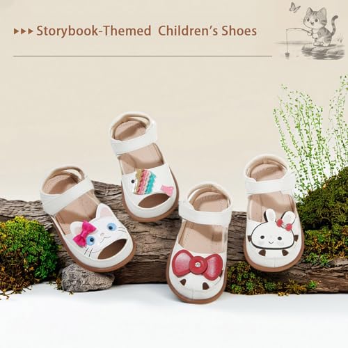 Toddler Girl Sandals with Flower, Breathable Leather kids Closed Toe Sandals, Soft Rubber Non-Slip Summer Shoes for Little Girls 2-7 Years 5