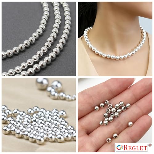 Image of 1800 Pcs Silver Beads - 4, 5, 6, 8, 10, 12 mm - Pearls for Craft, Embroidery DIY, Beads for Bracelets Making Kit, Beading, Jewellery Making Kit, Beadwork Projects, Crafting Ideas - 180g