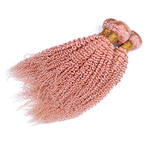 Tony Beauty Hair Kinky Curly Pink Human Hair Weave Bundles Pure Pink Malaysian Curly Virgin Hair Extensions Light Pink Kinky Curly Human Hair Wefts 3/4 Bundles Lot Mixed Length (22 24 26) #TOP6