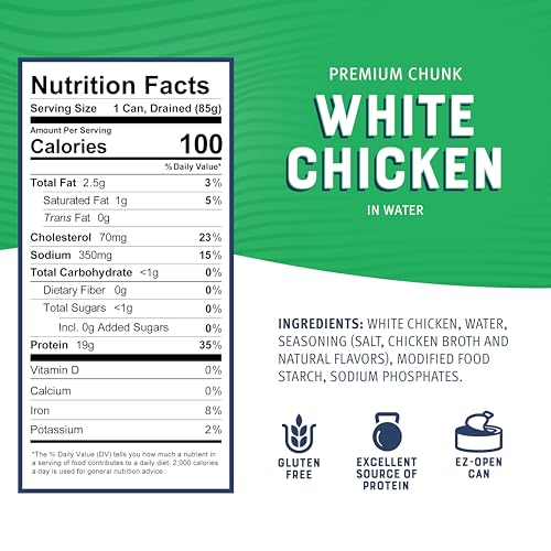 Image of Bumble Bee Premium White Chicken, Chunk in Water, 5 oz Can - 19g Protein per Serving - Gluten Free, Keto Friendly - Great for Snack, Lunch or Dinner Recipes (Pack of 5)