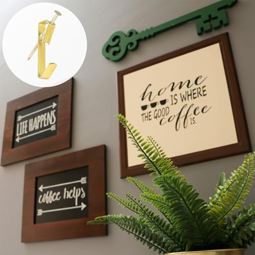 Image of uxcell Picture Hangers, 20Pcs 50lb - Metal Picture Hanging Kit with Nails, Picture Frame Hooks on Drywall Wooden Wall for Clock, House Decoration (Gold)