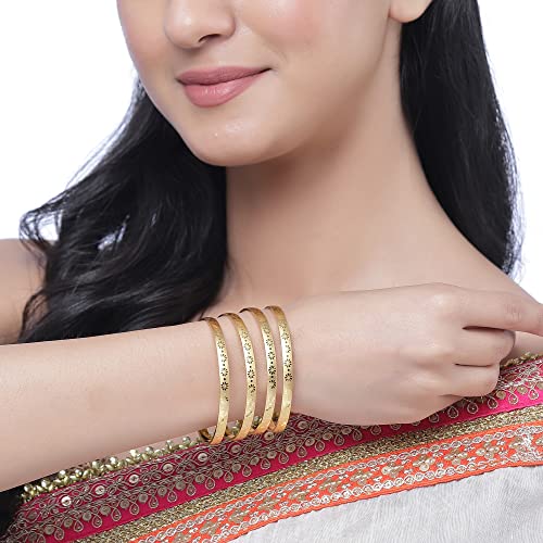 Image of ZENEME Set Of 4 Gold-Plated Textured Handcarfted Classic Bangles For Girls and Women
