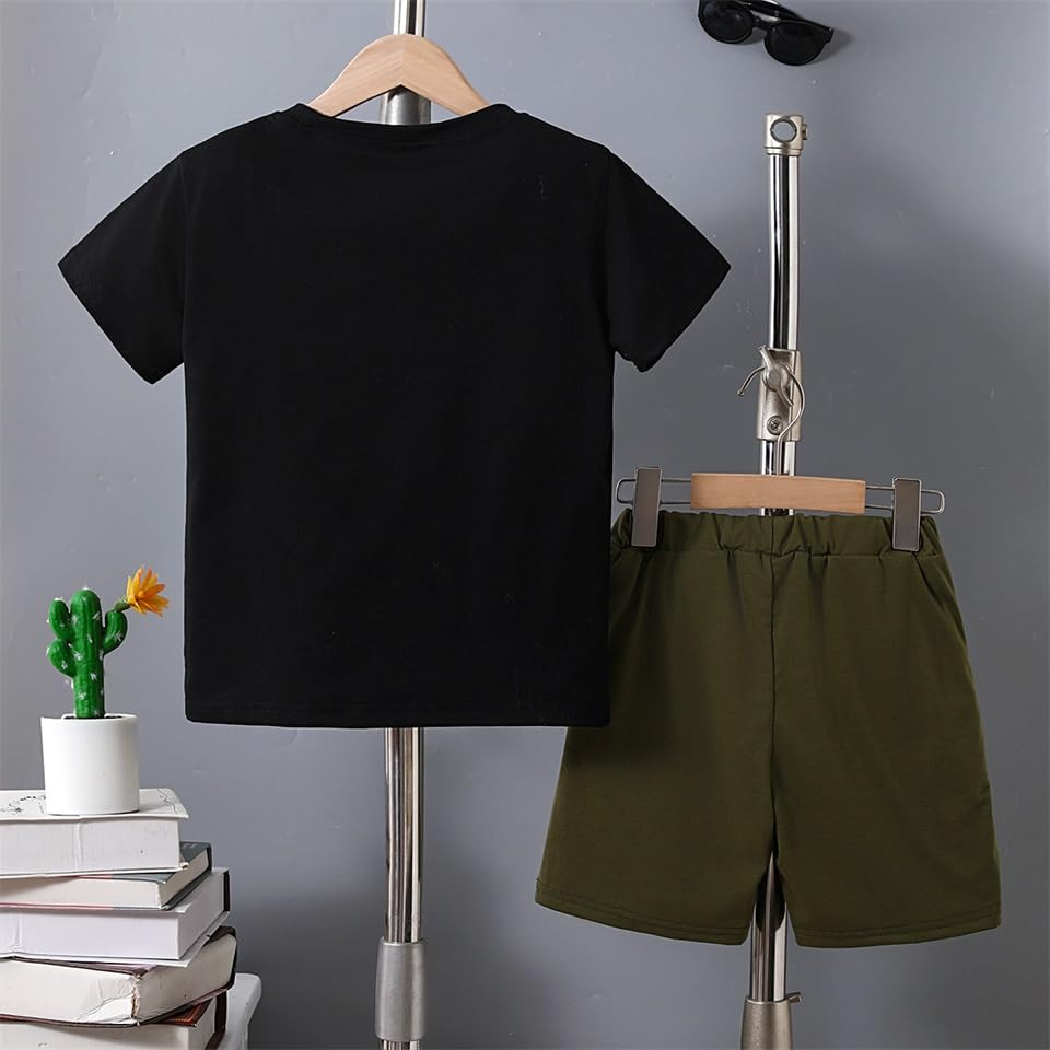 Image of OLMRJKD Boys 2 Piece Outfits Short Sleeve Colorblock T-shirt and Shorts Summer Casual Clothes for 6-12 Years