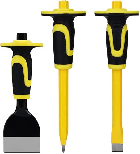 3-Piece Heavy-Duty Chisel Set with Hand Protection, Concrete and Mortar