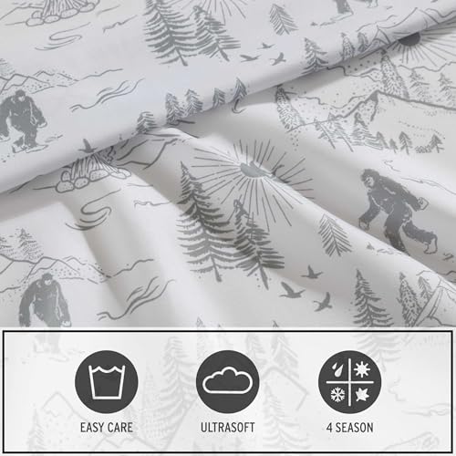 Image of Eddie Bauer Kids - Twin Sheet Set, Ultra-Soft Microfiber Bedding with Fully Elastic Fitted Sheet, Kids Bed Set with Pillowcase, Easy Care Bedding (Big Foot Hiking Trip)