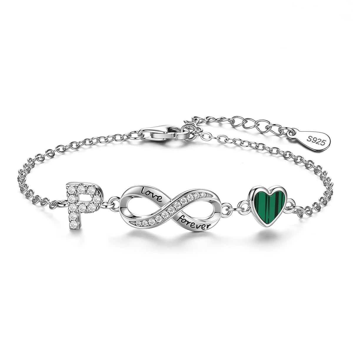 La Pulsera Plata de ley 925 para mujer con un Diseño de símbolos de infinito, Corazones y las 26 letras del Alfabeto es el Regalo ideal para las Mujeres