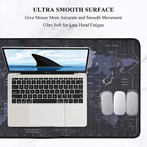 Seagull flight of fashion Large Extended Mouse Pad XXL with Non-Slip Rubber Base, Stitched Edge Mouse Mat for Laptop, Computer & Desk - 60 x 30 x 0.2 cm - World Map