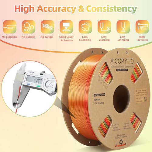 Image of Silk Rainbow PLA Filament 1.75mm, 3D Printer Multicolor PLA Filament, Color Changing Filament Dimensional Accuracy + /-0.02mm 1KG Spool (2.2 lbs), Shiny Silk Texture, Rainbow Silk PLA