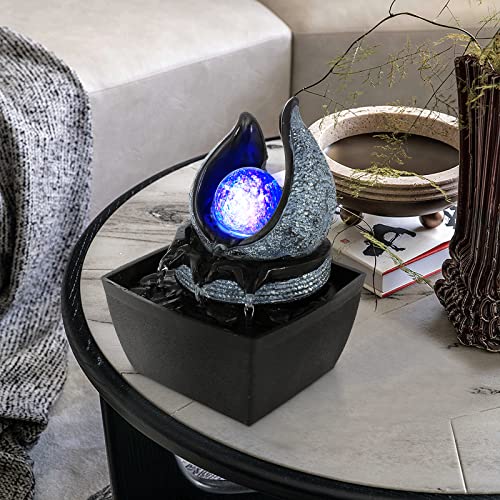 WICHEMI Indoor Fountain Tabletop Fountain Mini Waterfall Fountains Relaxation Water Feature Feng Shui Zen Meditation Desktop Fountain with Rolling Ball for Home Office Indoor Spaces Decor (Style 1)
