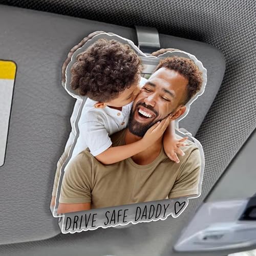 Drive Safe Daddy Visor Clip Picture Frame Happy Fathers Day 2026 Visor Clip Picture Holder Drive Safe I Love You Personalized Birthday for Him