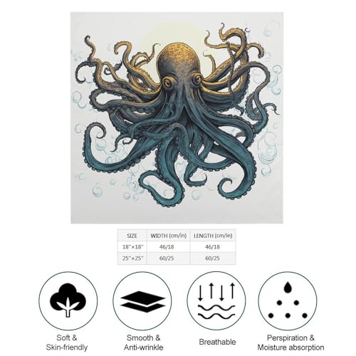 18" Square Head Scarf Sun Ocean Octopus Lightweight Silk Scarf for Women Boho Neckerchief Soft Satin Bandanas Fashion Neck Scarves Silk Headwear for Bag Hair Scarves Gift2