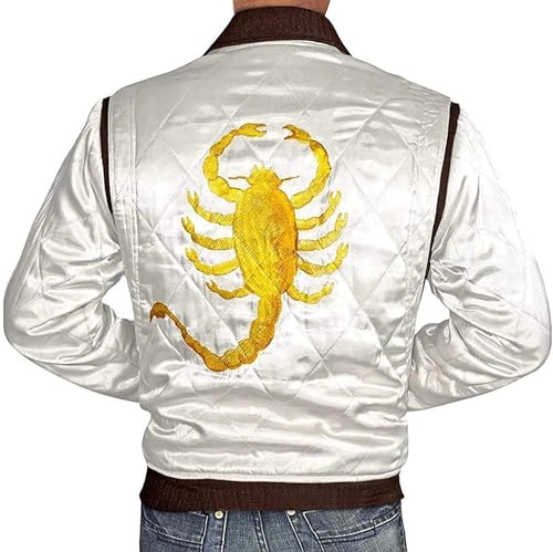 Mens Scorpion Logo Ryan Gosling Drive Satin Bomber Jacket - Quilted Embroidered Lightweight loose fit Party Jacket2