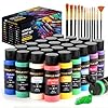 Juego de pintura acrílica, 24 colores (2 onzas/botella) con 12 pinceles de arte, suministros de arte para pintar lienzo, madera, cerámica y tela, pigmentos ricos de calidad duradera para principiantes