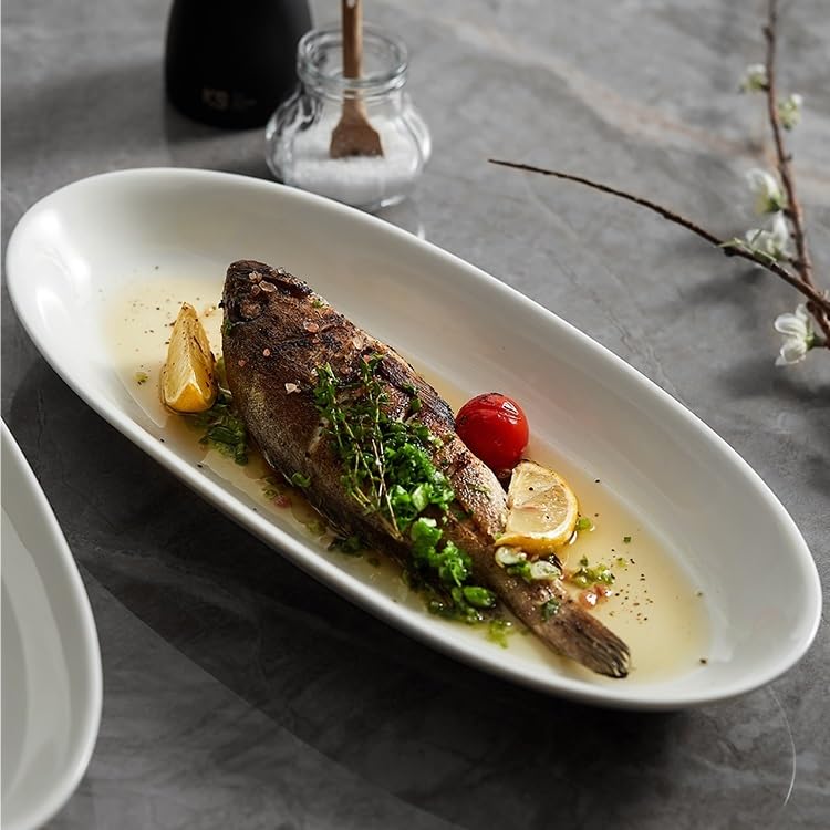 Platos de Cena platear de Pescado Ovalado, platear de Pescado al vapeur de cerámica, vajilla Creativa for Hotel, Restaurante y Club Platos de Pasta